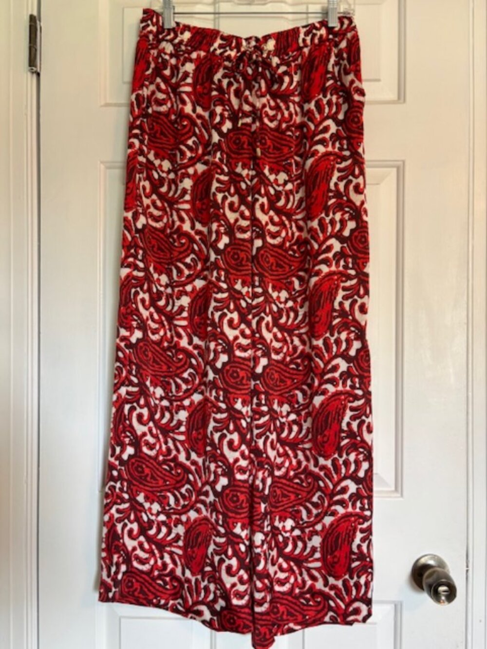 MICHAEL Michael Kors Kathumar Red Paisley Wide Leg Drawstring Pants Size 10